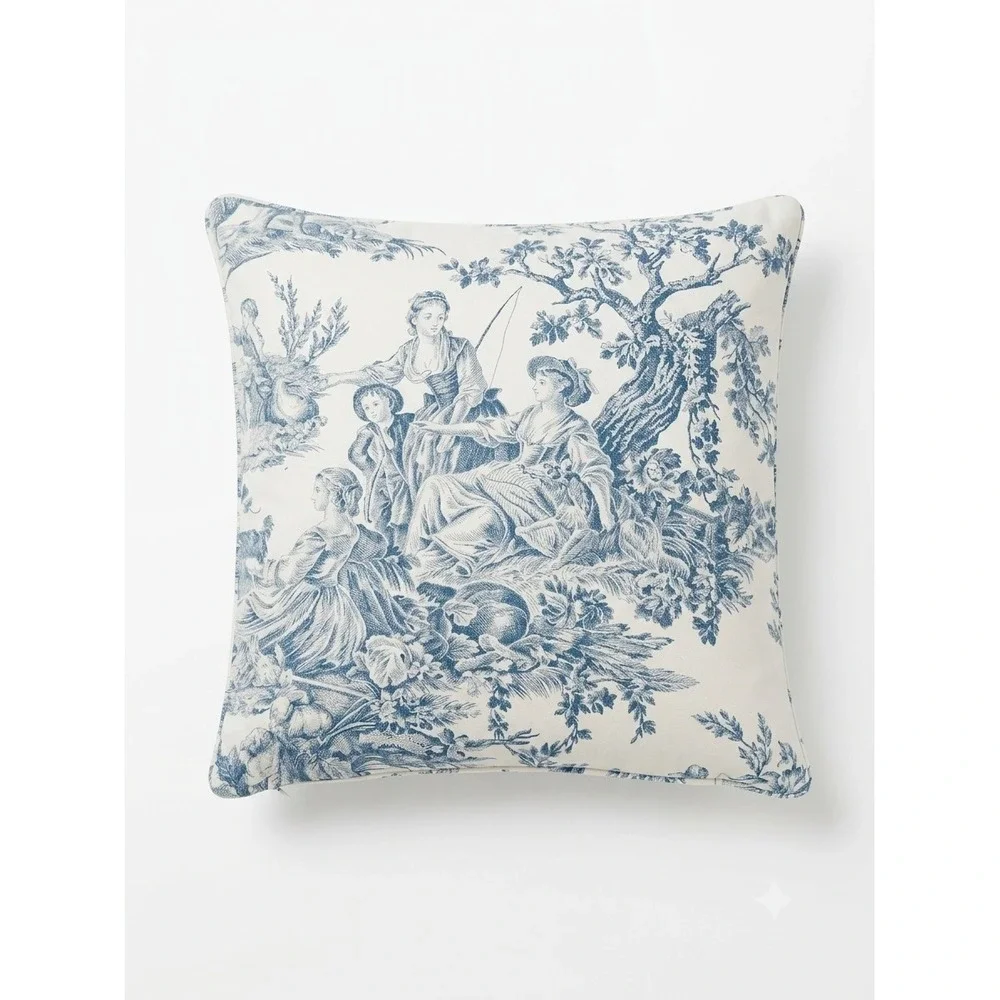 Maison d'Hermine Blue White Toile Pillow Cover Sham 18x18 Cotton Square French